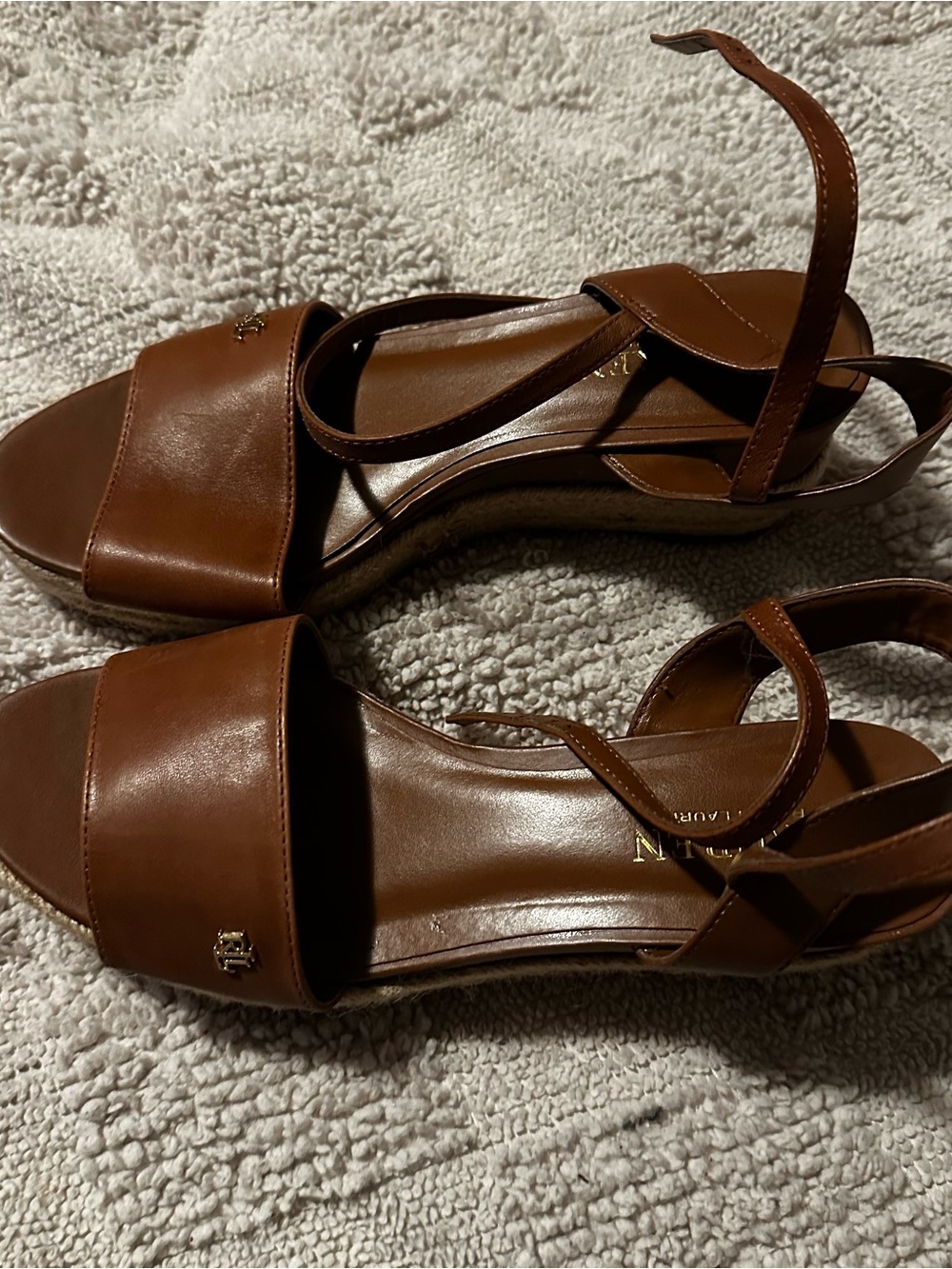 Ralph Lauren Brown Leather Platform Sandals with Ankle Strap